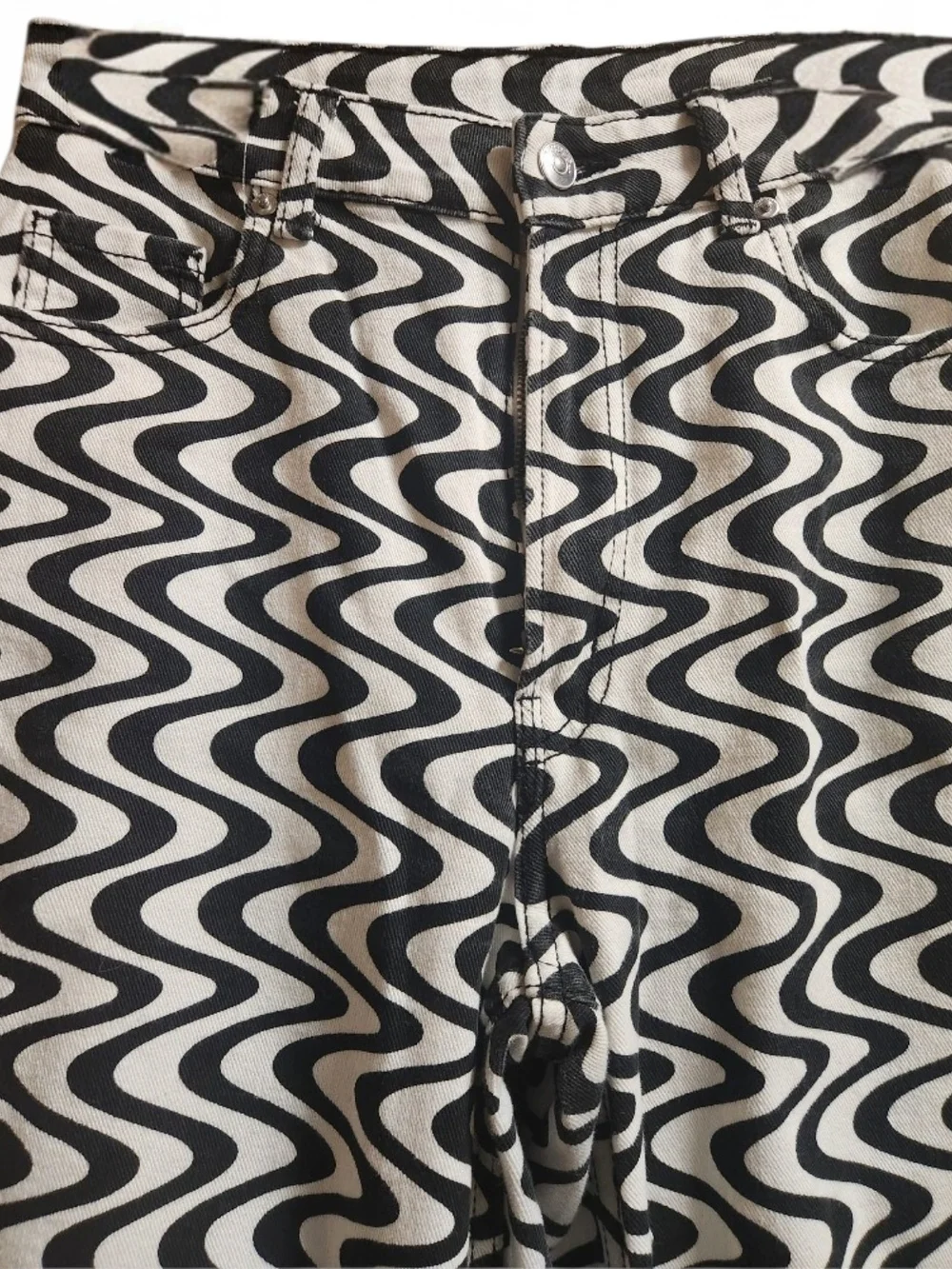 H&M Black and White Wavy Stripe Wide-Leg Pants